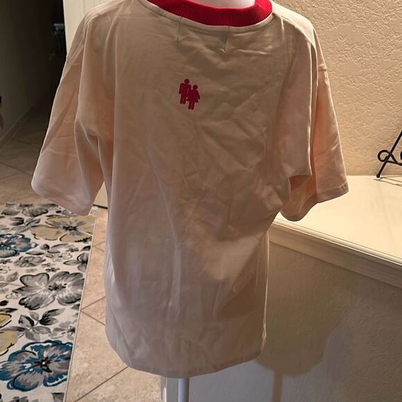 Homme + Femme Unisex S Retro Ringer Graphic Logo Tee Shirt White Red 100% Cotton - Picture 6 of 9